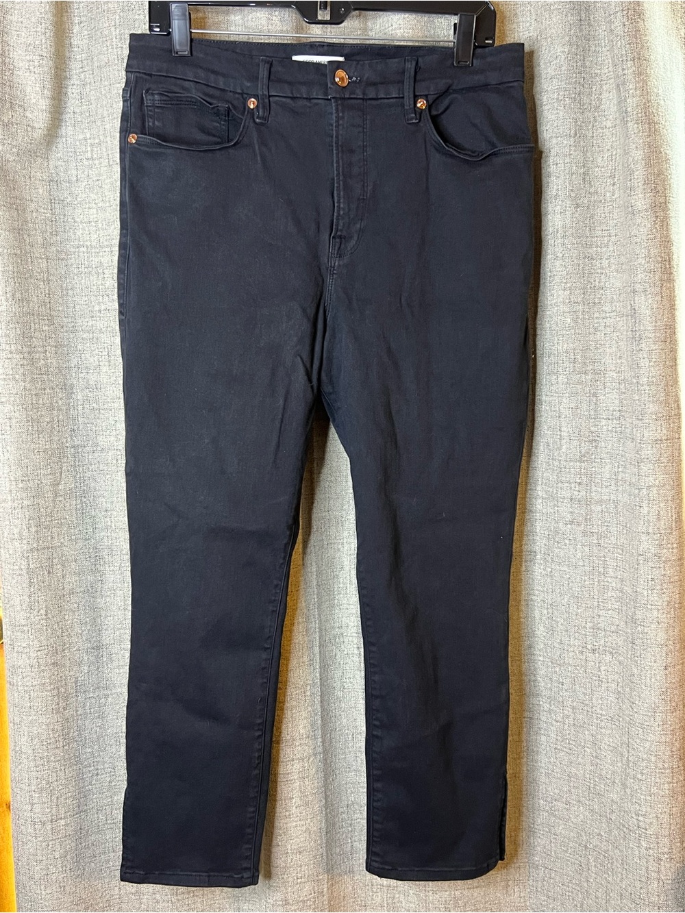 Good American Women’s Minimalist Edgy Cropped Black Denim Jeans Size 14